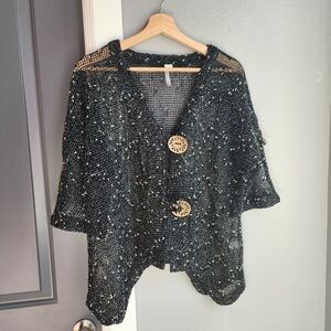 Elegant Black Top Women's Poncho Type with Button Details